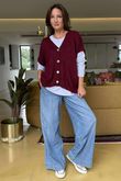 Made in Italy Hush Button Knit Waistcoat Burgundy